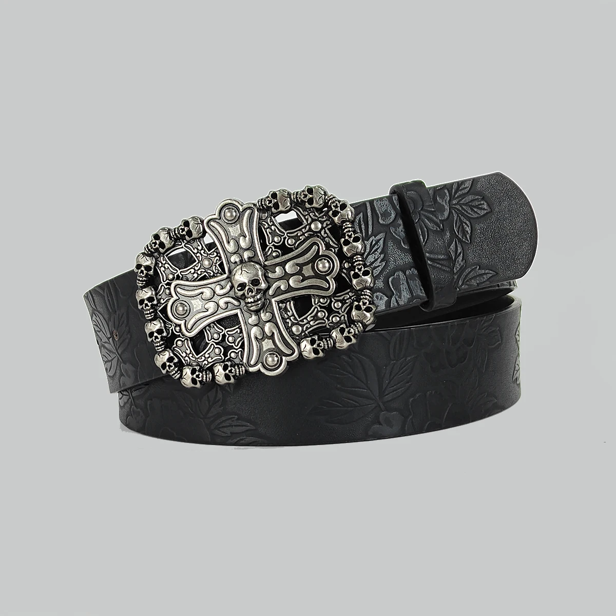 Western PU Leather Belt Cowboy Floral Engraved Jeans Belt for Men and Women Luxury Designer fashion Gothic ACCEssories Waistband - view 4