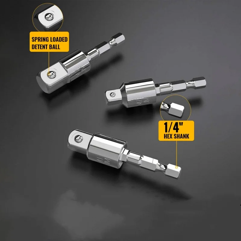 3Pcs 360°electric Drill Air Screwdriver Sleeve Universal Adapter Hexagonal Handle To Square Head Rotary Adapter Connect Rod Tool