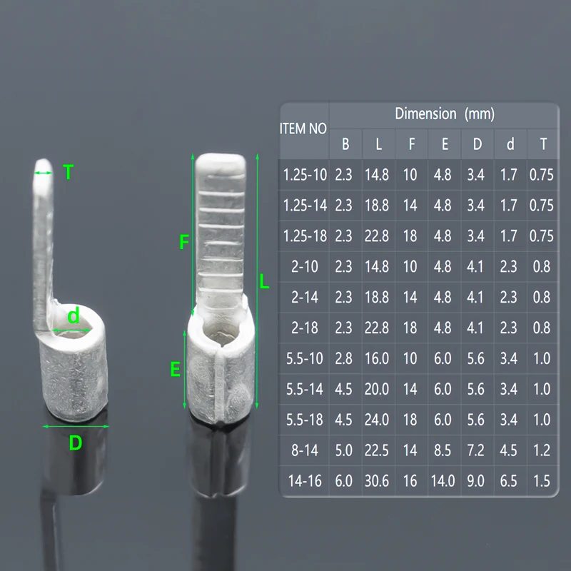 Non Insulated Blade Terminal Electrical Wire End Naked Needle Crimp Connector Pure Copper Cold Press Terminal Use For AWG22-6