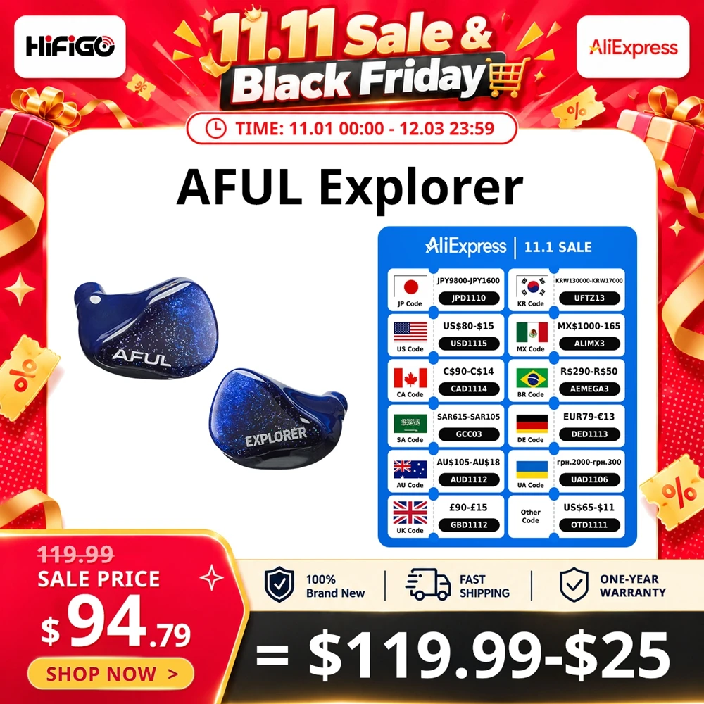 HiFiGo AFUL Explorer 유선 하이브리드 이어폰 1DD+2BA 하이브리드 인이어 모니터 3D 프린팅 음향 튜브 RLC 분할 하이파이 이어버드