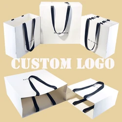 5 Pcs custom logo Clothing store pacakge bag High quality paper gifts bag strap handbag personization wig package bags wedding