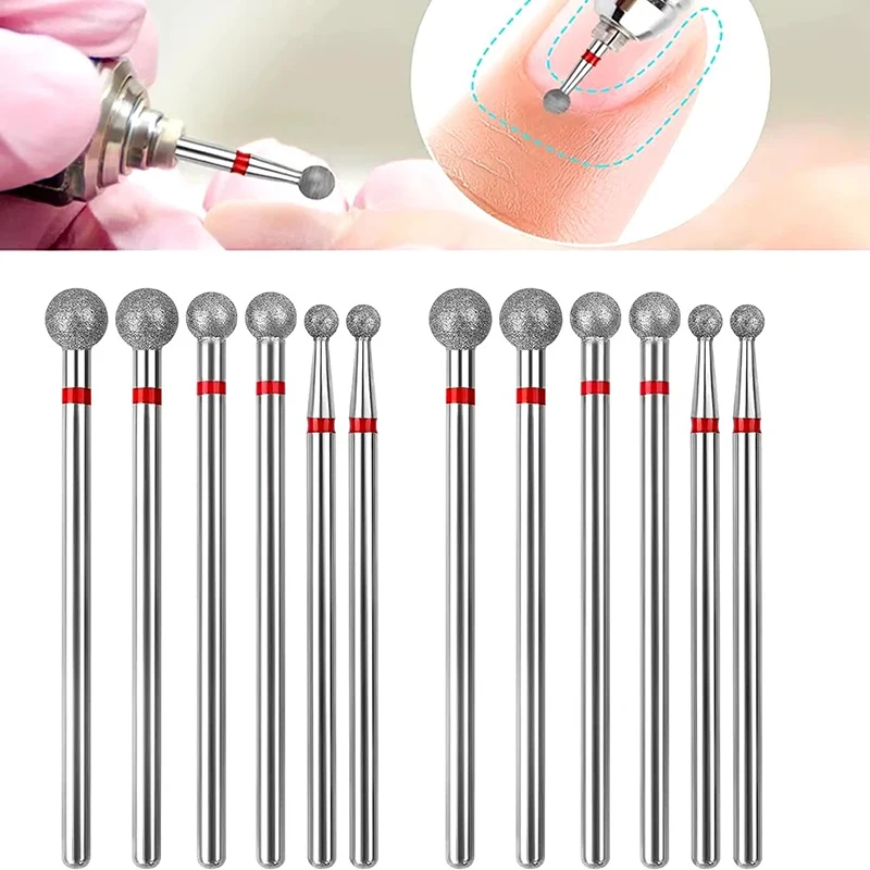 Broca de uñas con cabeza de bola limpia para cutículas de diamante, para máquina eléctrica, perfecta para pulir Gel, manicura acrílica, pedicura y cutícula
