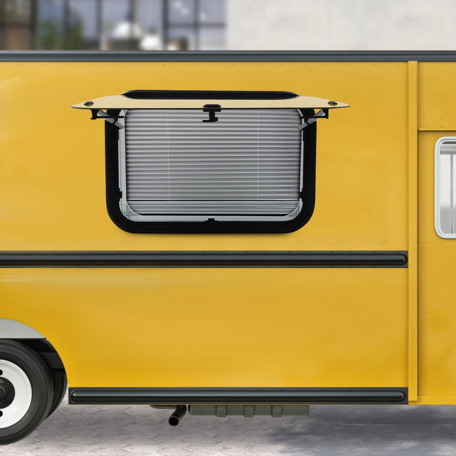 

RV Awning Window, 75x50cm Round Corner Window with Screen and Sunshade, 65 Degree Open for Camper Ventilation Replacement