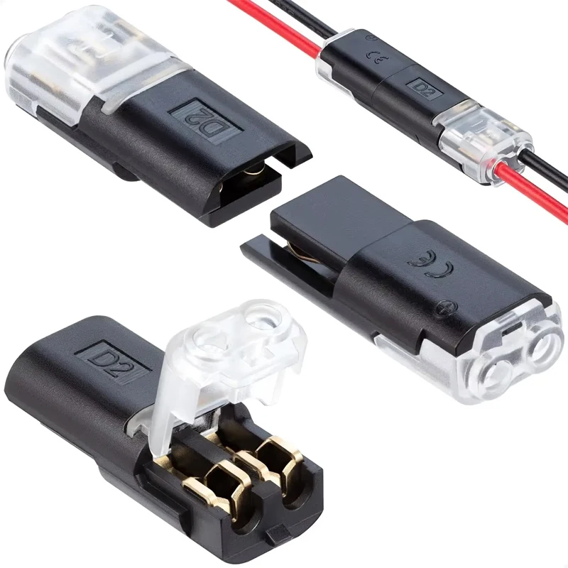 50/20pcs Double-Wire Plug-in Connector with Locking Buckle Pluggable LED Wire Connector 2 Pin 2 Way Universal Compact Wire