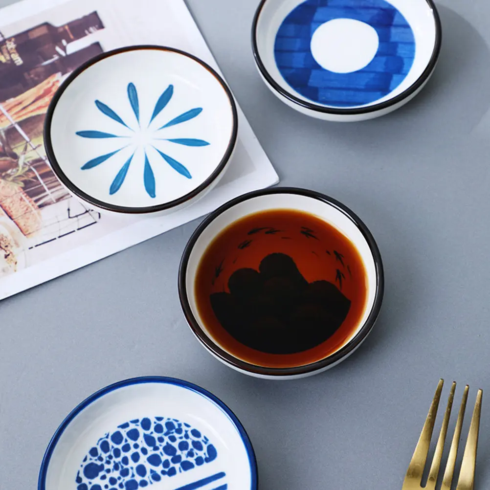 

4Pcs Ceramic Seasoning Dishes Set Exquisite Dipping Sauce Plates for Soy Vinegar Oil Appetizers Food Condiment Holders Unique