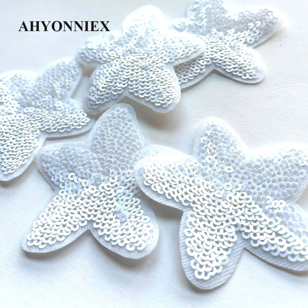 10 teile/los weiße Pailletten Blumen Patches für Kleidung Kleid Aufkleber Applikationen Eisen auf Parches – Detail 5