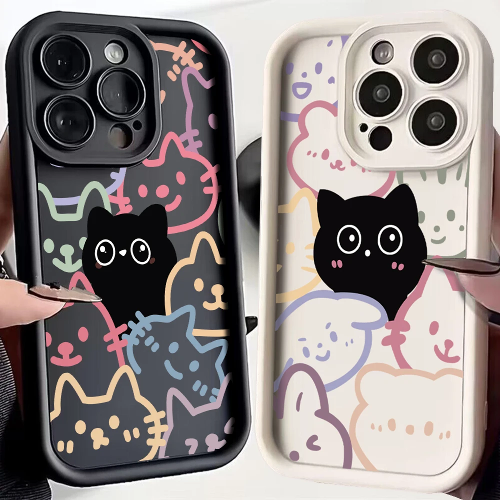 Cartoon Cute Kitten Cat Phone Case for OPPO Realme 12 8  11 C11 C12 C15 C20 C21Y C31 C33 C35 C53 C55 4G 5G Cover With Hand Strap