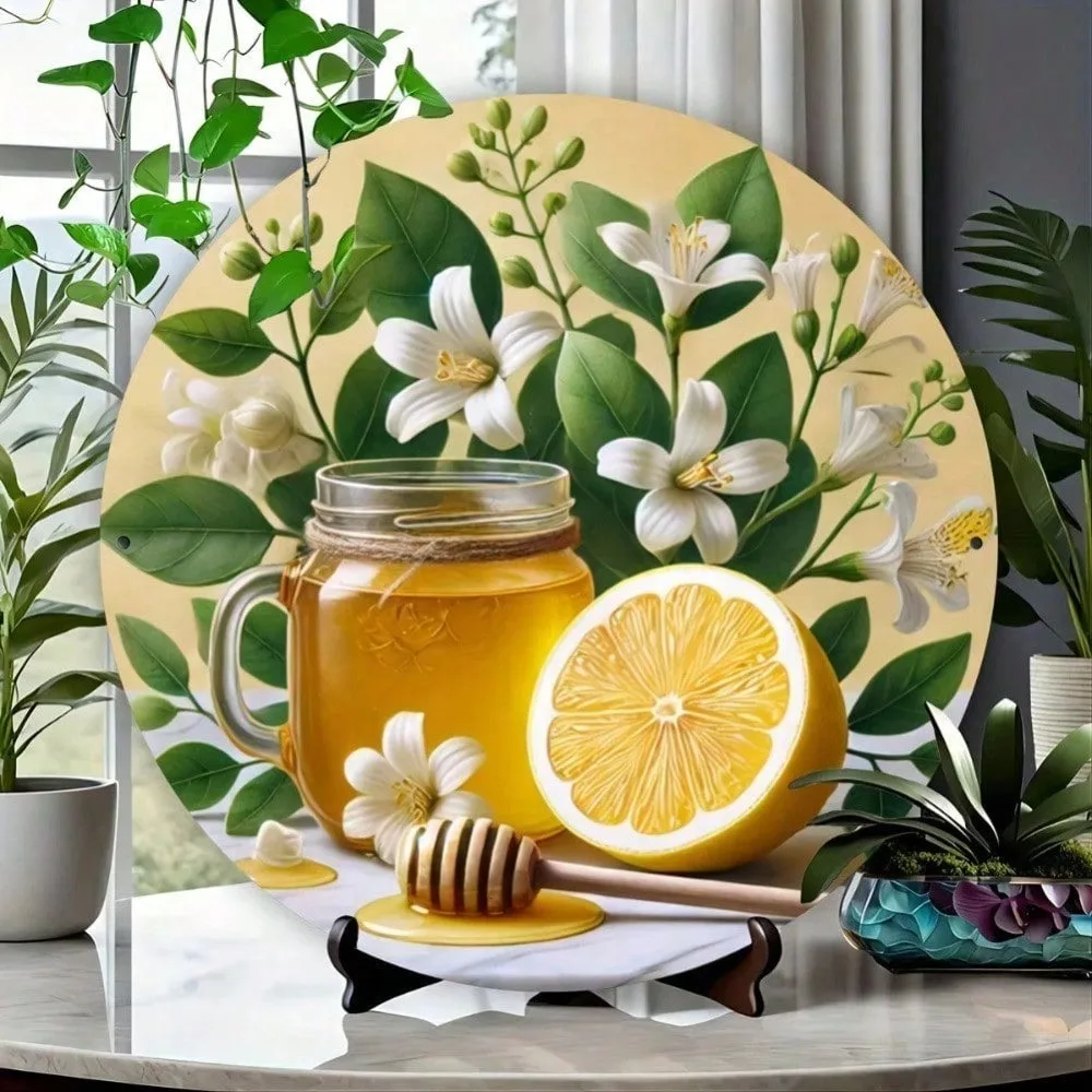 

Modern Lemon Honey Wall Art Kitchen Decor Metal Round Relief Artwork for Living Room
