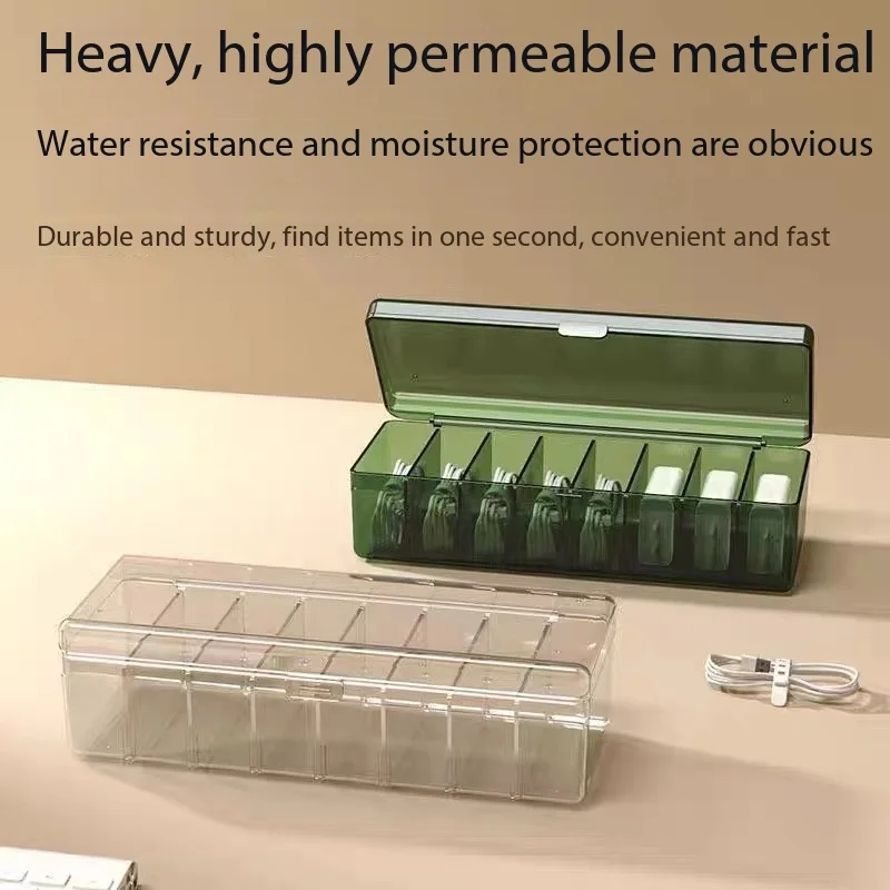 Covered receipt line storage box, charger power cord, headphones compartmentalized plastic organizer box, dust-proof storage box