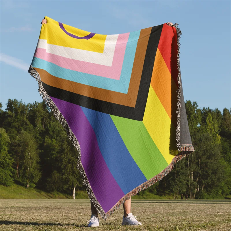 Aertemisi Intersex Inclusive Pride Flag LGBT Rainbow Jacquard Fringed Woven Throw Blanket