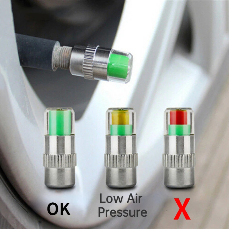 4pcs Car  Tire Pressure Indicator Tire Pressure Gauge Indicator Alert Monitoring Valve Cap Sensor External Valve Detection