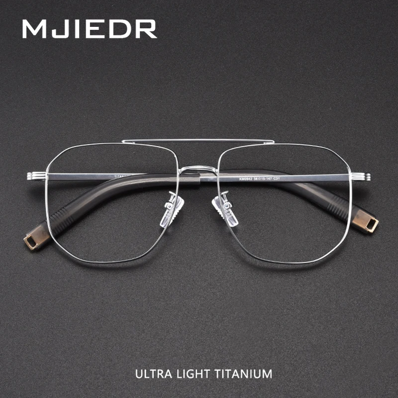 Fashion Retro Pilot Double Bridge Glasses Ultra Light Pure Titanium Eyewear Optical Prescription Eyeglasses Frames Big Size Man