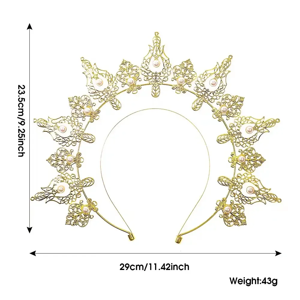 Ancient style hair accessories Golden Virgin halo Ancient costume TV series shooting accessories Double pearl vintage hair hoop