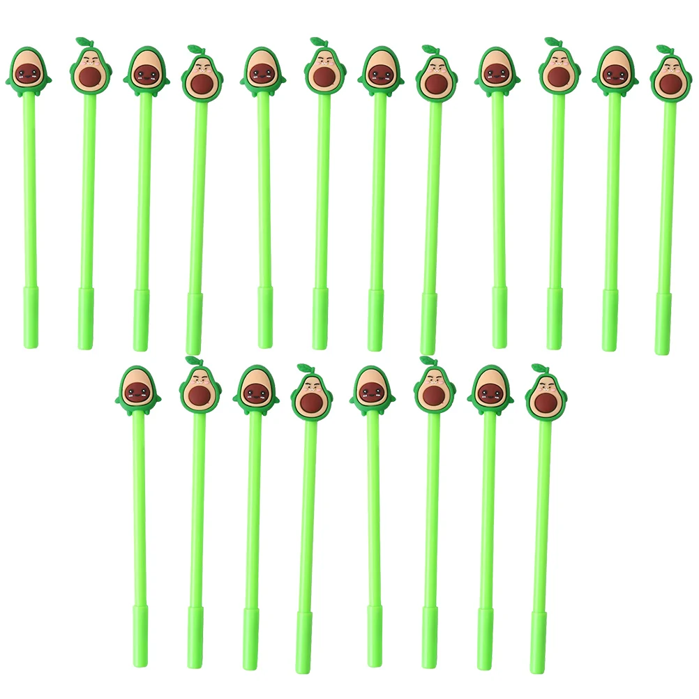 

20pcs Avocado Neutral Pen 0.5mm Black Cartoon Expression Student Stationery School Supplies Cute Roller Gel Sign Marker