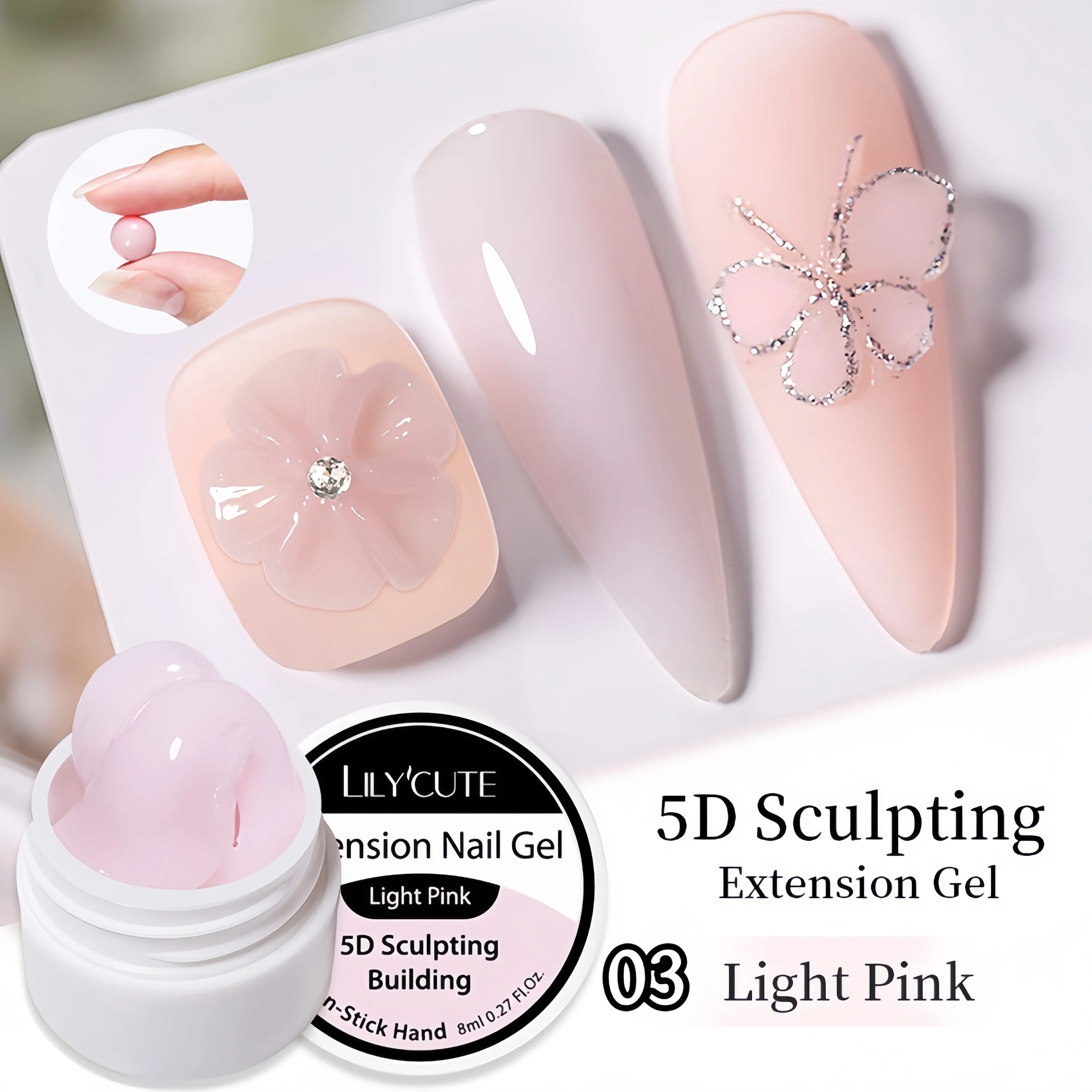 5D Nicht-Klebendes Handmodellier-Gel, 8ml Langanhaltende Überlagerung, Erzeugt 3D-Nagelformen, Salonqualität, Nagelkunst DIY – Detail 6
