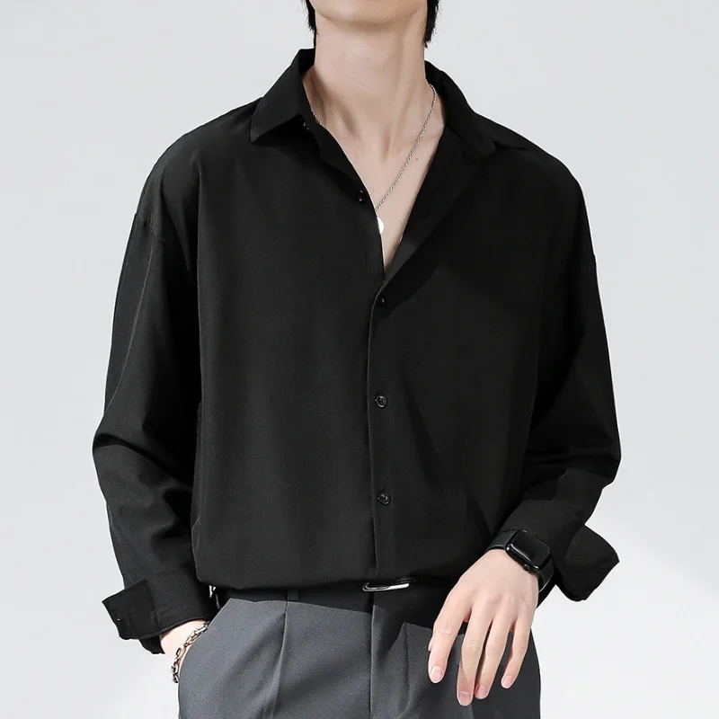 55-105KG Men's long sleeved elastic shirt, non ironing business dress, professional work attire, stand up collar shirt