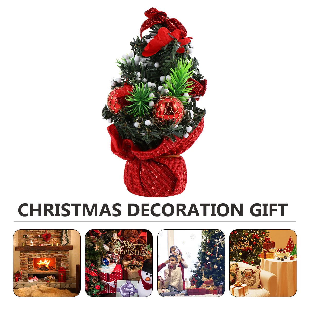 2 Pcs Christmas Decorations Tree Party Prop Decorate Mini Red Decorative Trees Supplies