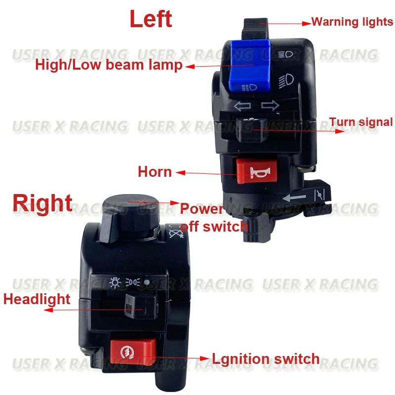 USERX Motorcycle Universal accessories  Left and right handlebar horn high and low beam lamp flameout switch assembly