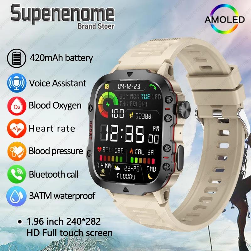 New Men Smart Watch 1.96 Inch Screen 420 MAh Bluetooth Call Voice Assistant Watch Sports Fitness Waterproof Smartwatch For Men