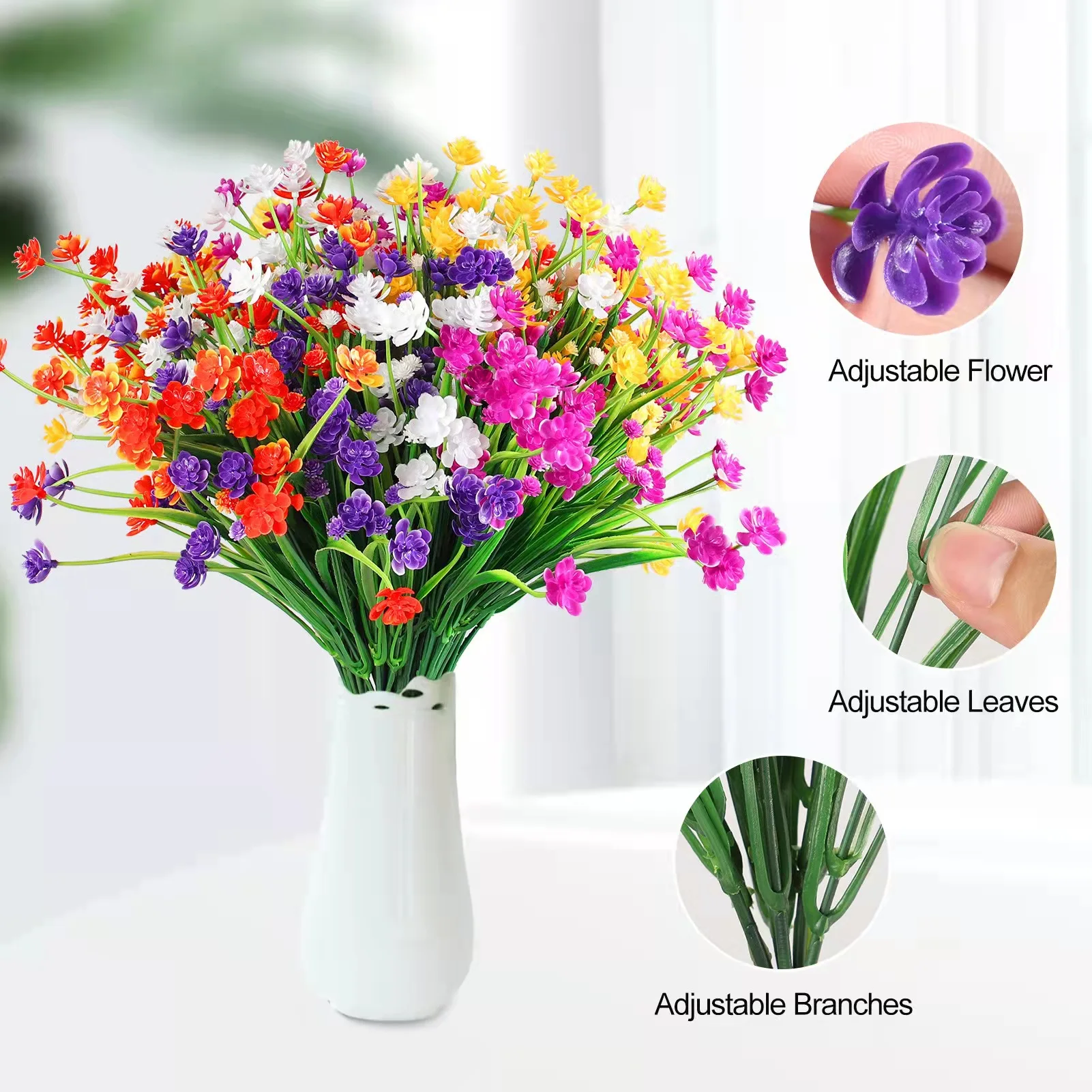 1 Bunch of 7 Forks Artificial Flower Plants Outdoor Anti-ultraviolet Hanging Flower Pot Garden Porch Wedding Decoration