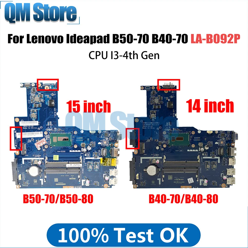 LA-B092P Notebook Mainboard For Lenovo Ideapad B50-70 B50-80 B40-70 B40-80 Laptop Motherboard with CPU I3-4th Gen