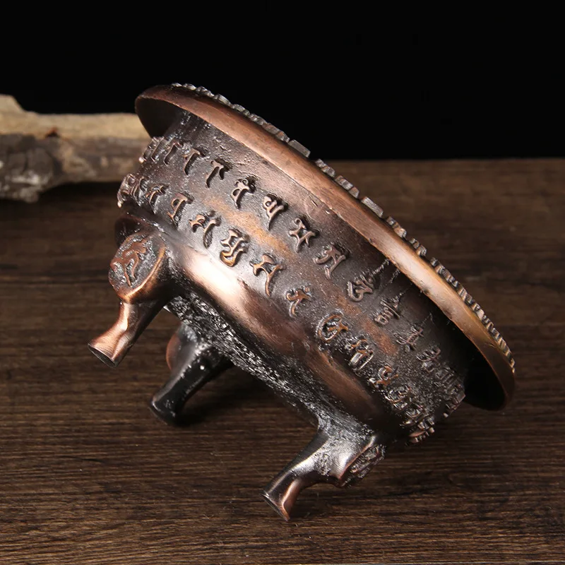 Tibetan 3-Leg Smoke-Offering Censer, Mantra-Wheel Plate, Bilingual Script, Multi-Use Mandala Incense Burner