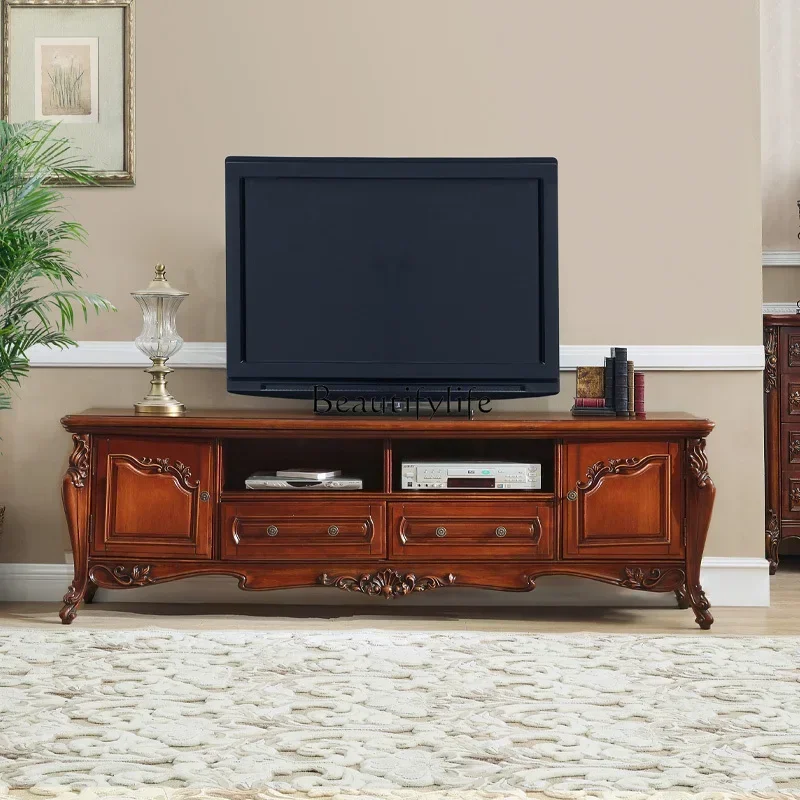 

ls 04American pure solid wood TV cabinet engraving
