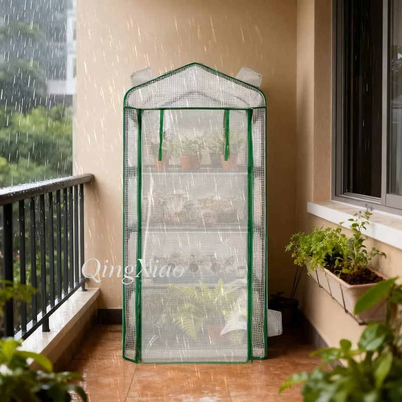 4-Tier Greenhouse, Portable Plant Grow House with Steel Frame Roll-up Zipper Door, PE Cover for Backyard Balcony Flower Seedling