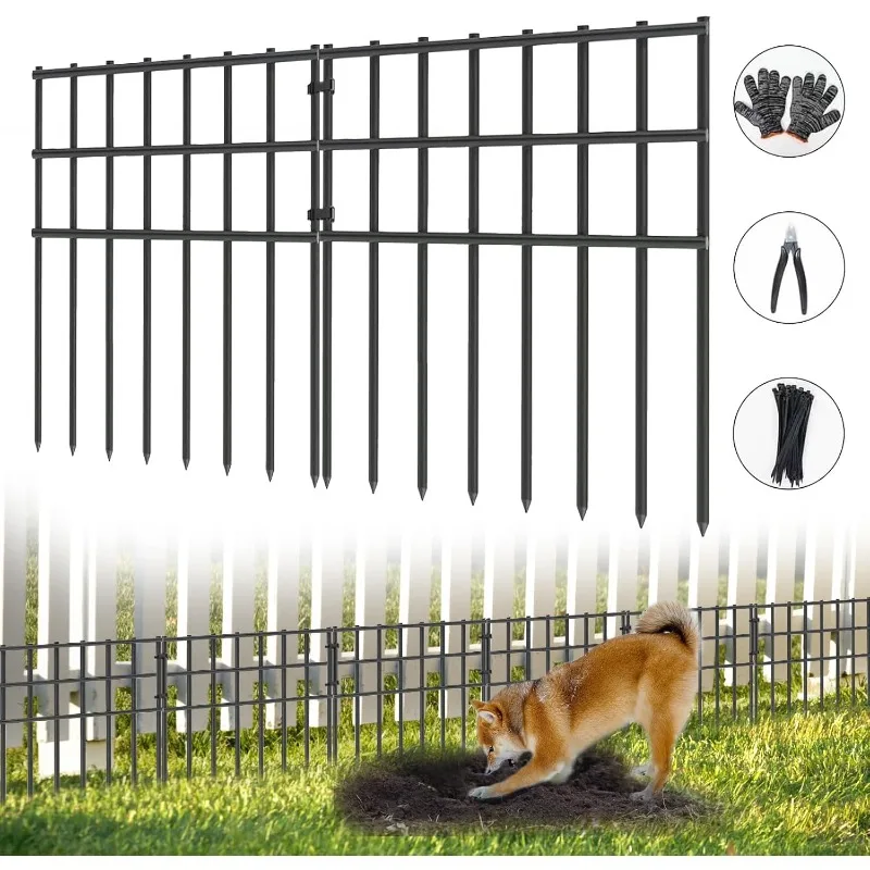 

25 Pack Garden Animal Barrier Fence, 17in (H) X 27ft (L) No Dig Fence, Rustproof Metal Garden Fences Bordere