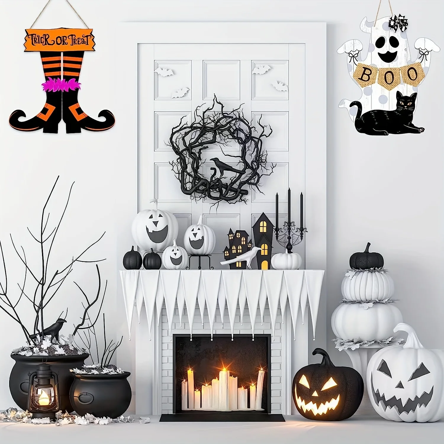 Halloween Scene Decoration Festive Halloween 2D Wooden Door Hanger Party Direction Sign Spooky Spooky Castle Door Sign for Home view 5