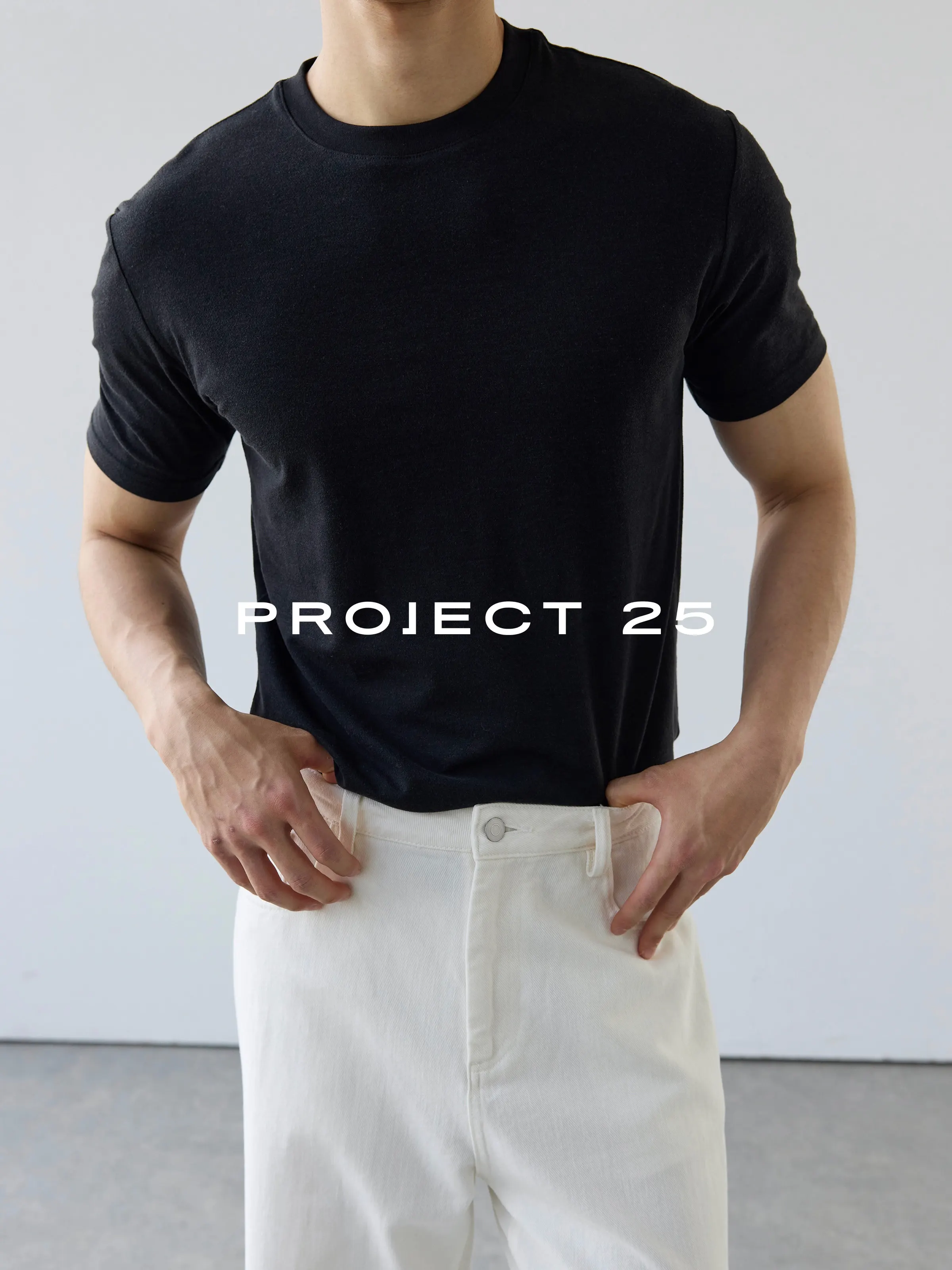PROJECT 25 Men's Neck T-Shirt – Breathable Skin-Refreshing Versatile Short Sleeve with Refined Cuffs for Summer