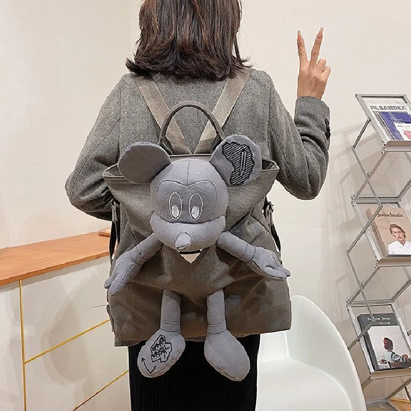 2023 New Disney Cartoon Mickey Mouse Cute One Shoulder Bag Women Canvas Fashion Student Schoolbag Kawaii Handbag Travel Backpack