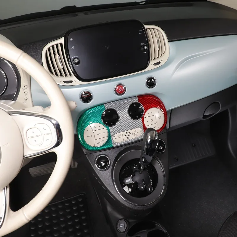 Real Carbon Fiber For Fiat 500 2016-2026+ Car Air Conditioning Adjustment Switch Frame Cover Sticker Car Interior Accessories 4