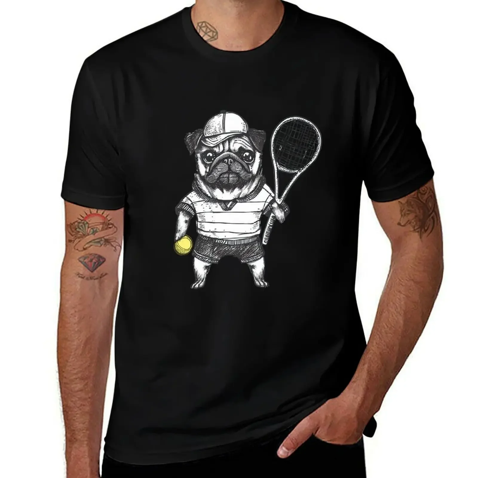 Tennisl Pug T-Shirt topping oversized t shirt T-shirts oversize customs men graphic t shirts