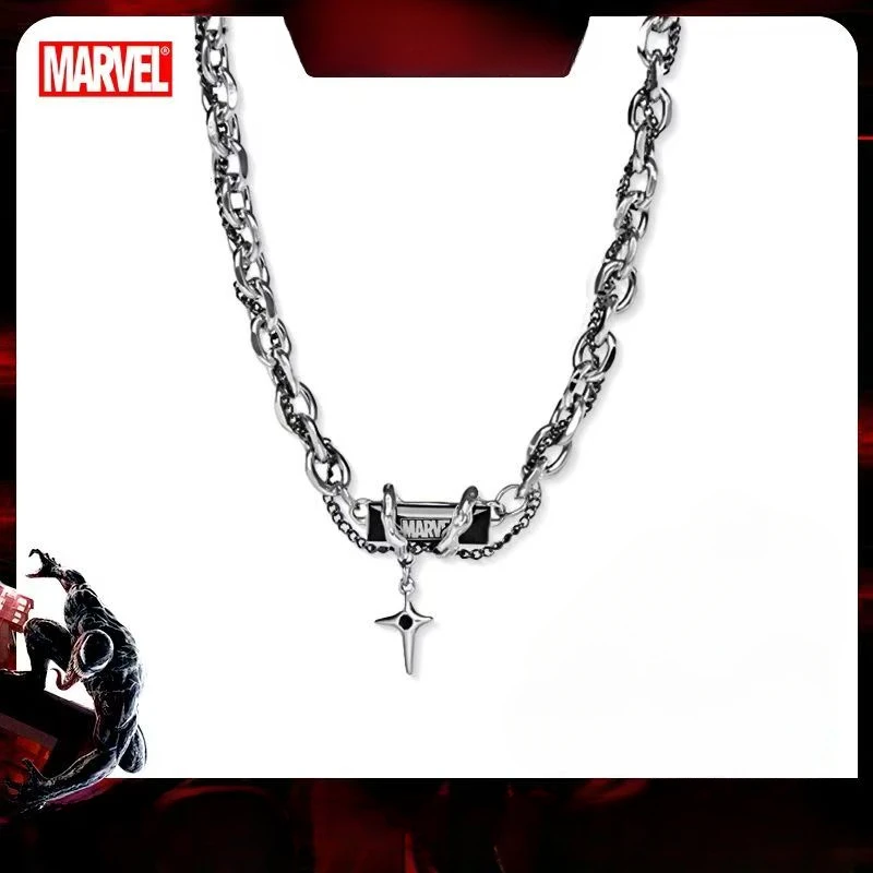 Marvel The Avengers Spiderman Venom Black Panther Personalized Cartoon Double Ring Necklace Gift Creative Anime Movie Pendant