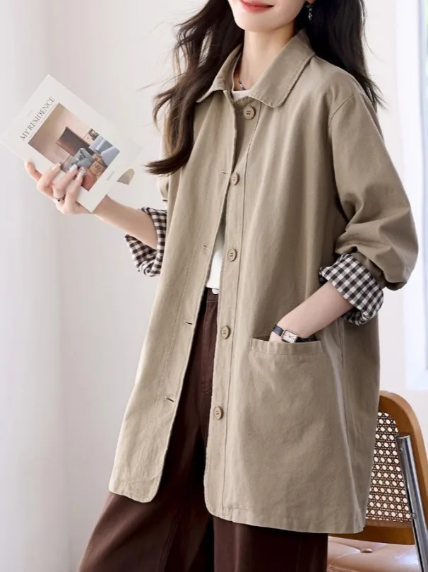 

Trendy Oversized Casual Women's Coat 2025 New Autumn Medium Length Loose Versatile Ele Outerwear Long Sve Straight Cut