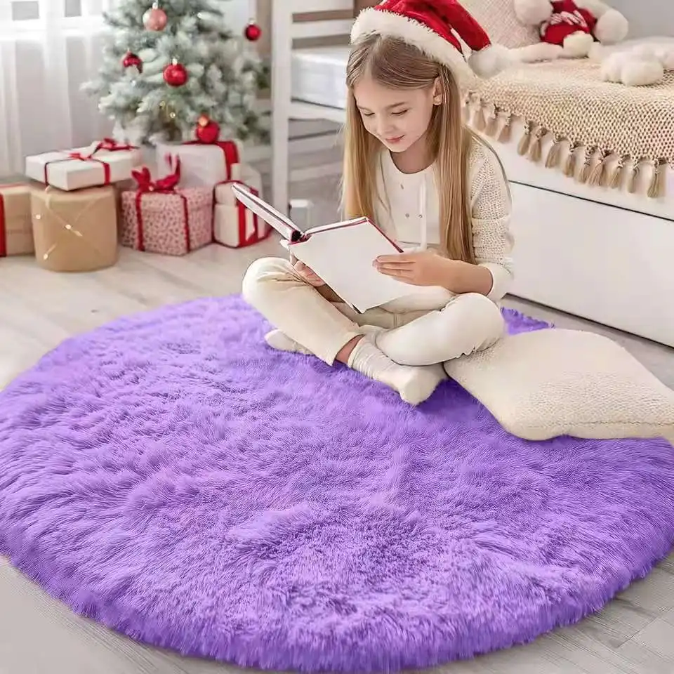 VIKAMA Fluffy Round Rugs For Girls Bedroom Soft Shaggy Purple Carpet In The Living Room Bedside Rugs Pink Home Decor Play Mats