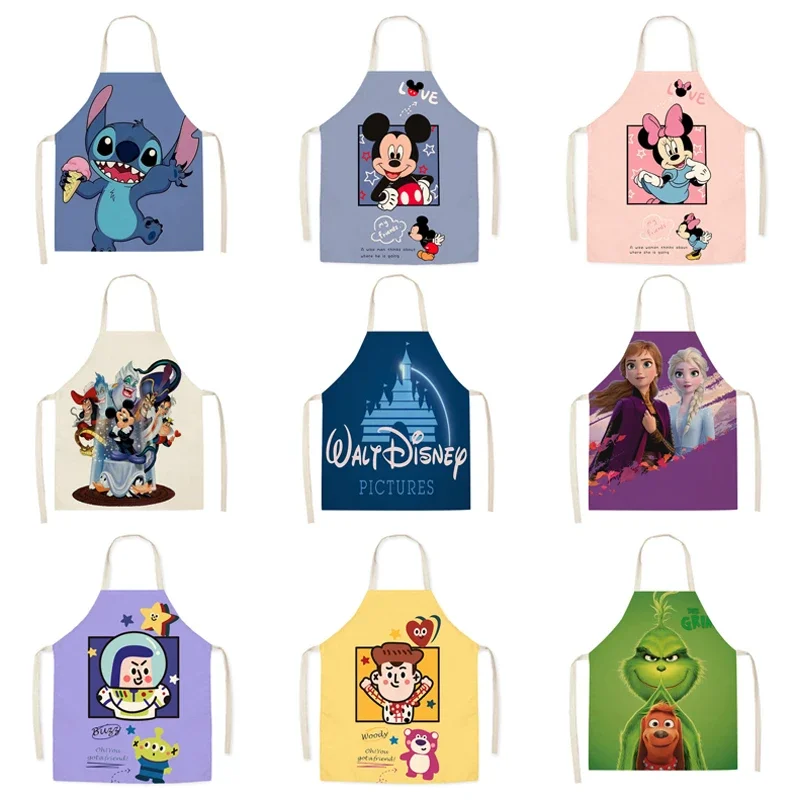 Disney Stitch Cartoon Printed Kitchen Aprons for Adult Kids Household Linen Bib Fruit Cooking Kitchen Baking Apron Cleaning Tool