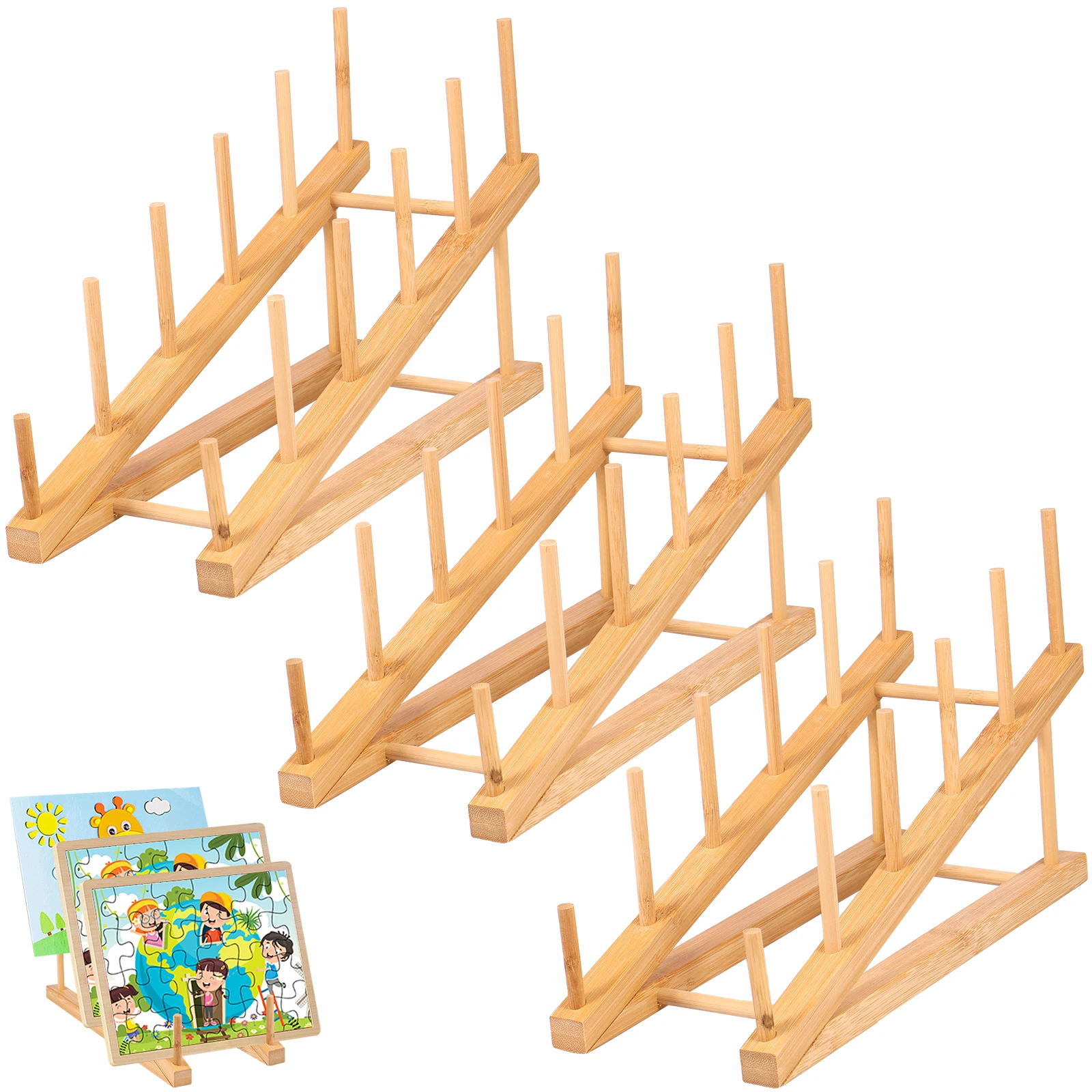 New 3Pcs Wooden Puzzle Storage Rack Jigsaw Puzzle Holder Rack for Puzzle Easel Board Easy to Install Wood Puzzle Display Stand