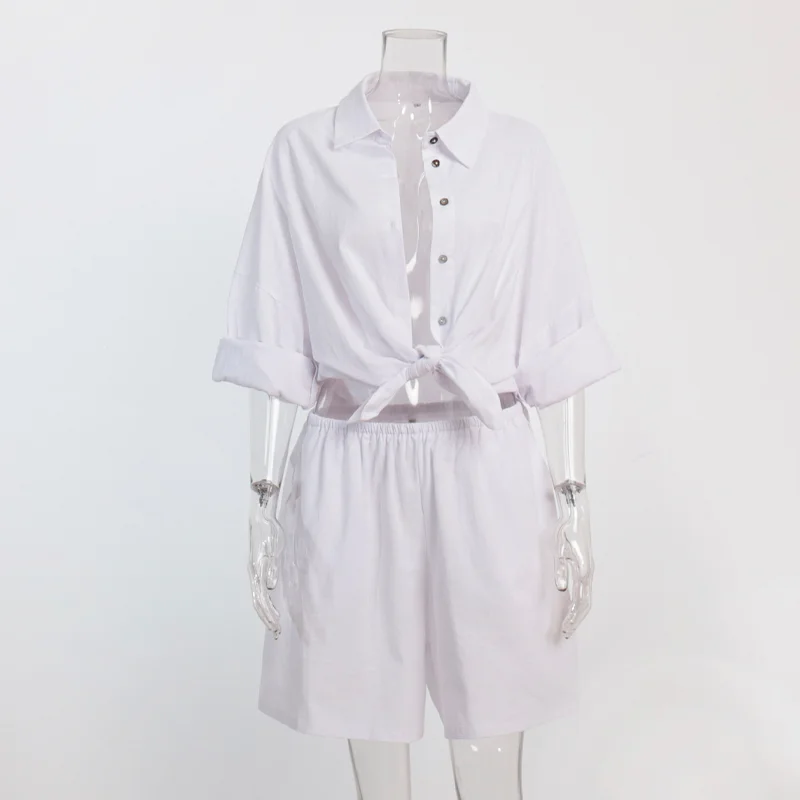 

Women's 2-Piece Cover up Set Cotton Beach Short Sleeve Button down Shirt And Shorts Resort