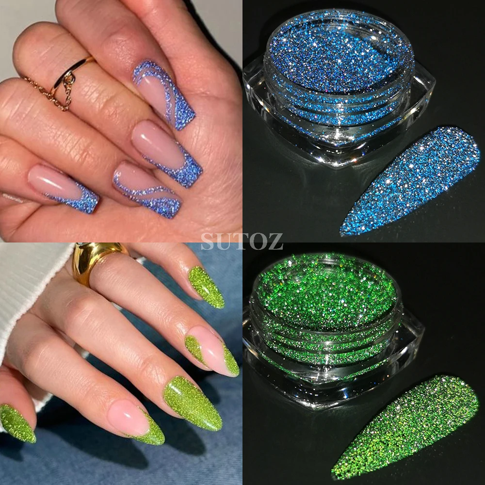 4 Stks/set Reflecterende Glitter Nagelpoeder Zilver Sparkle Flash Diamant Pigment Stofsuiker Effect Dip Poeder Manicure Decoratie