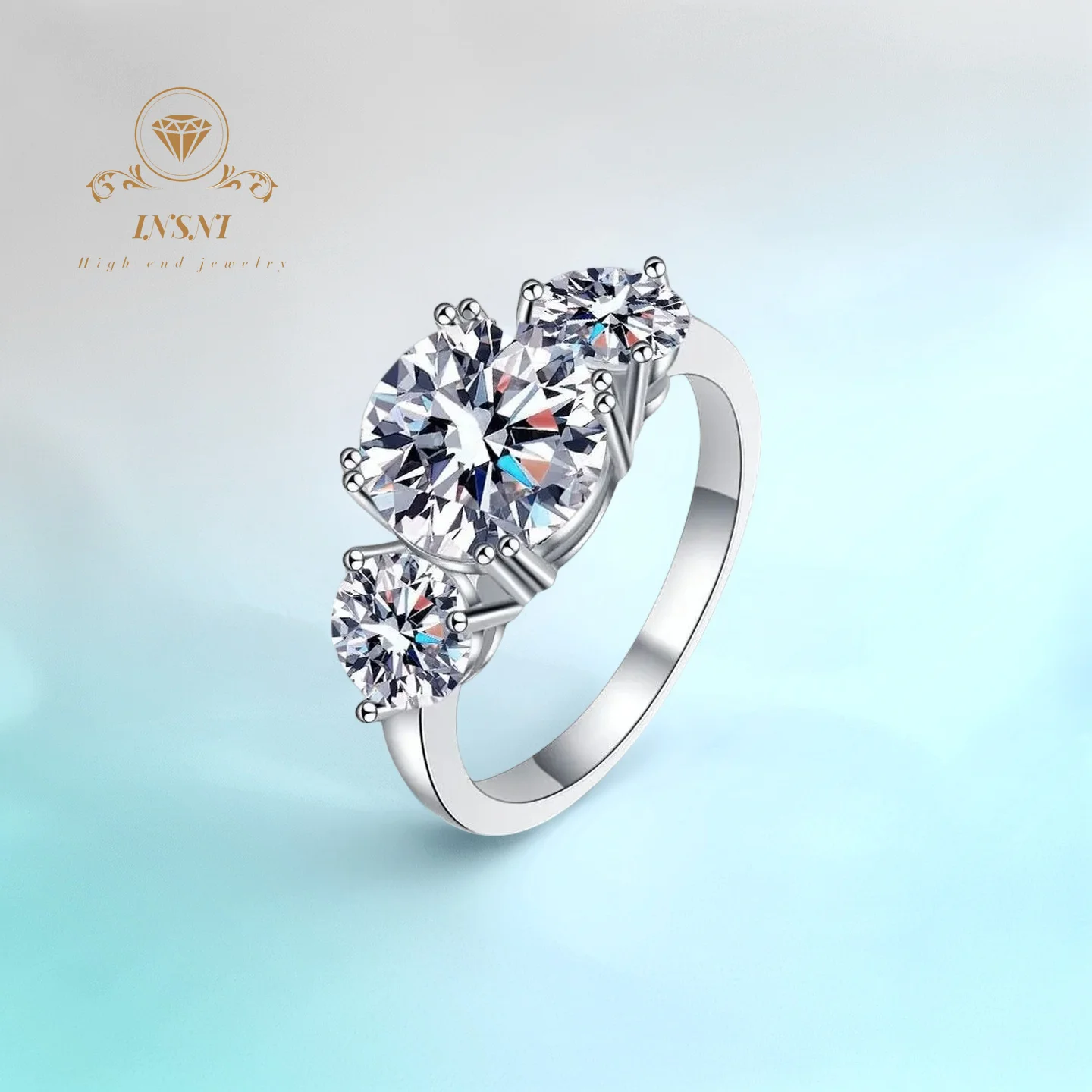 

3CT D Color European American Three Lives Stone Luxury Moissanite Ring S925 Silver Gold Plated Women's Jewelry GBA Certified