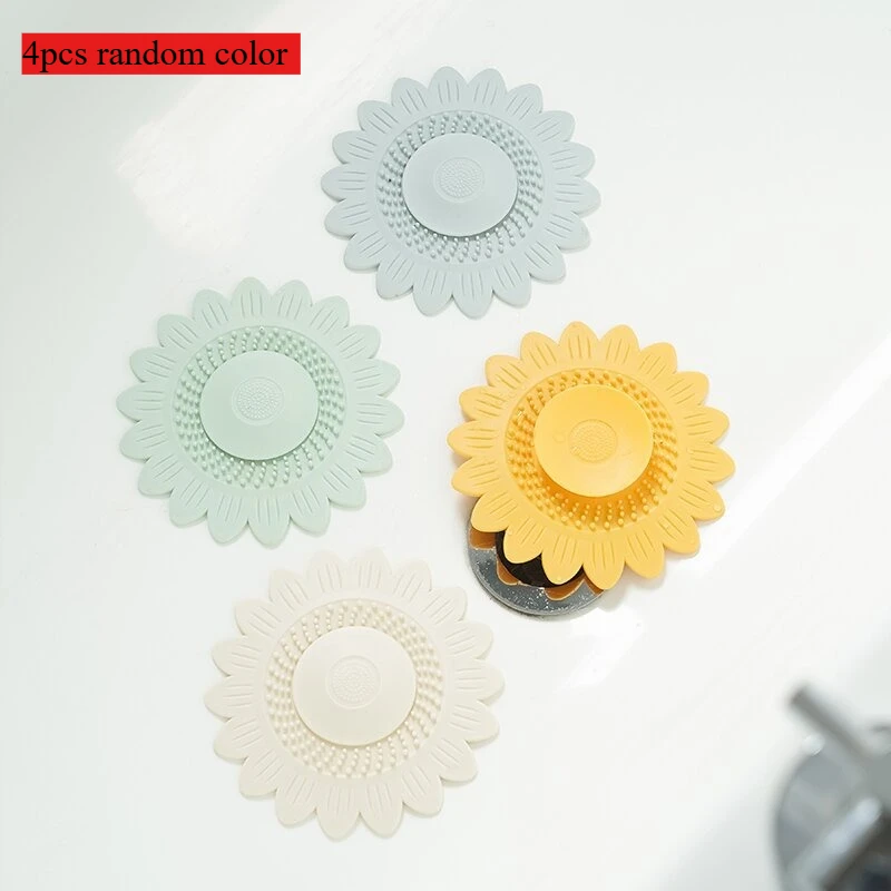 4pcs Household Multifunctional Colorful Silicone Creative Flower-shaped Drain For Bathroom And Kitchen Sinks Anti-clogging Filte