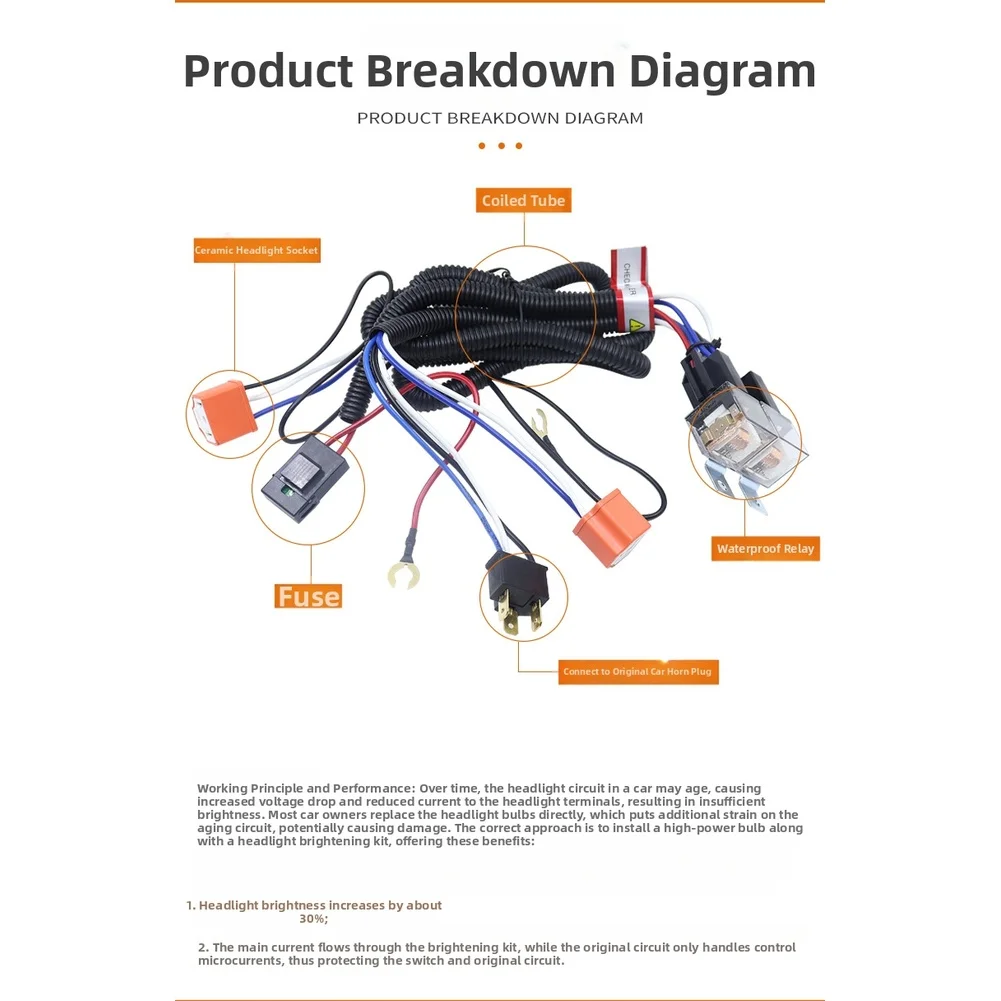 12V 24V 2 Light 4 Light Car Headlight Brightness Enhancer Wiring Harness Upgrade Modification Wiring Harness Group