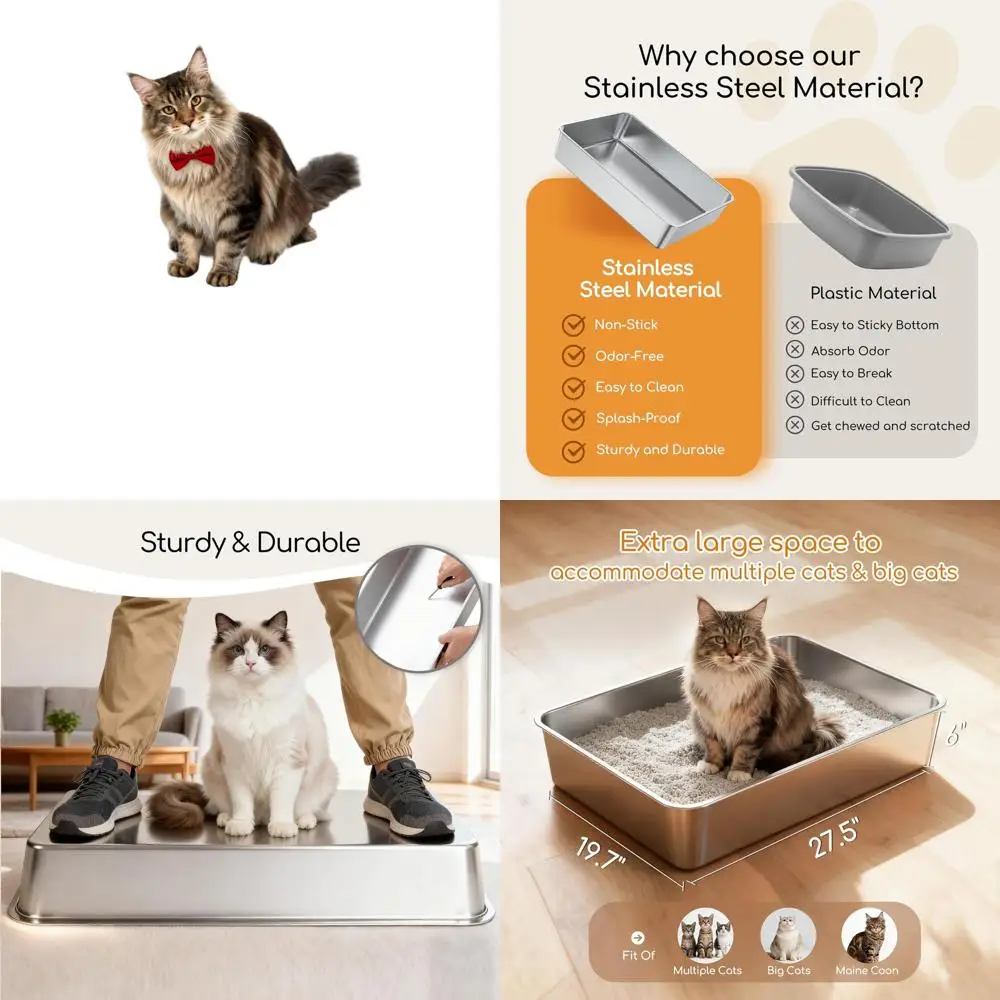

Extra Large 27.5 L x 19.7 W x 6 H Stainless Steel Litter Box for Big Cats and Multi-Cat Homes, Non-Stick, Easy Clean