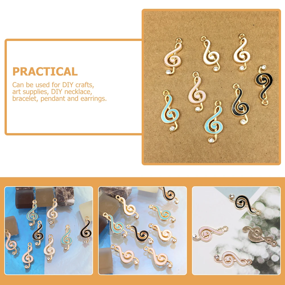 

10 Pcs Music Notes Charms Black Crystal Metal Jewelry Making Supplies Necklace Bracelet Earrings DIY Crafts Art Gifts