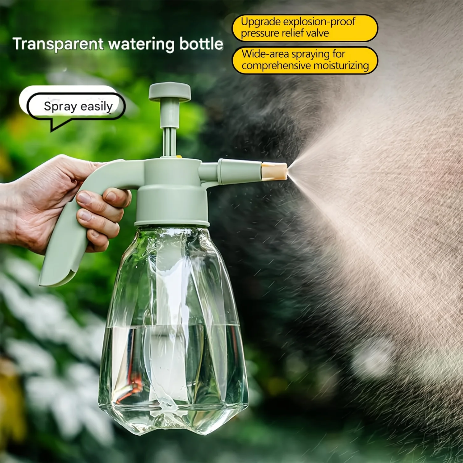 Handheld Pressure Spray Bottle 1.5L Fine Mist & Adjustable Nozzle Watering Can, Transparent Sprayer Plant Mister