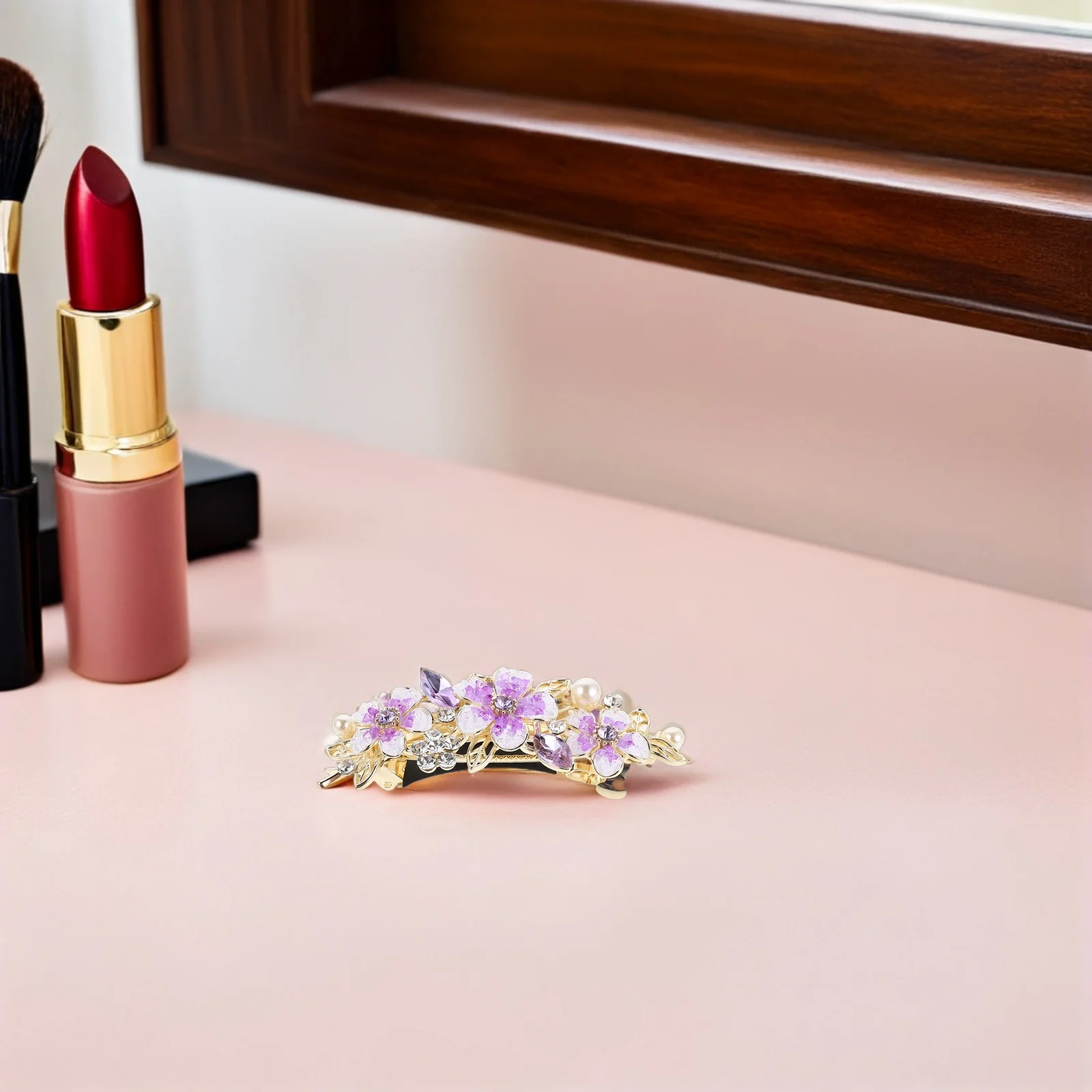 

Bun Clip Purple Flower Rhinestone Alloy French Style Spring Hairpin Secure Hold Updo Chignon Clip Wedding Party Hair