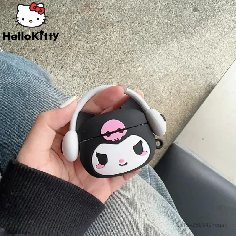 Sanrio Kuromi śliczne silikonowe luksusowe etui ochronne na zestaw słuchawkowy odporne na wstrząsy dla Airpods 1 2 3 generacji Pro Bluetooth osłona