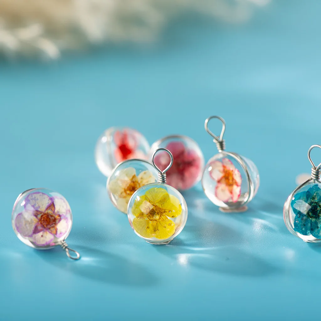 12#5pcs Iron Wire Natural Dried Flower with Glass Bead Glass Beads For DIY Earrings Bracelet Choker Jewelry Making Beads #7374